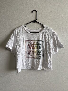 Vans White Tee with Multicolor Striped Graphic
